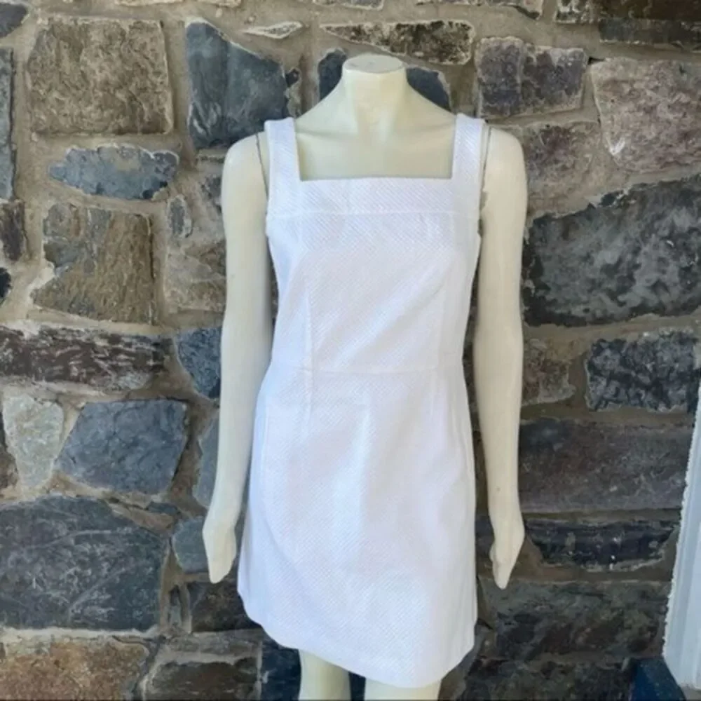 TORY BURCH White Cotton Stretch Pique Sleeveless Square Neck Dress size 8